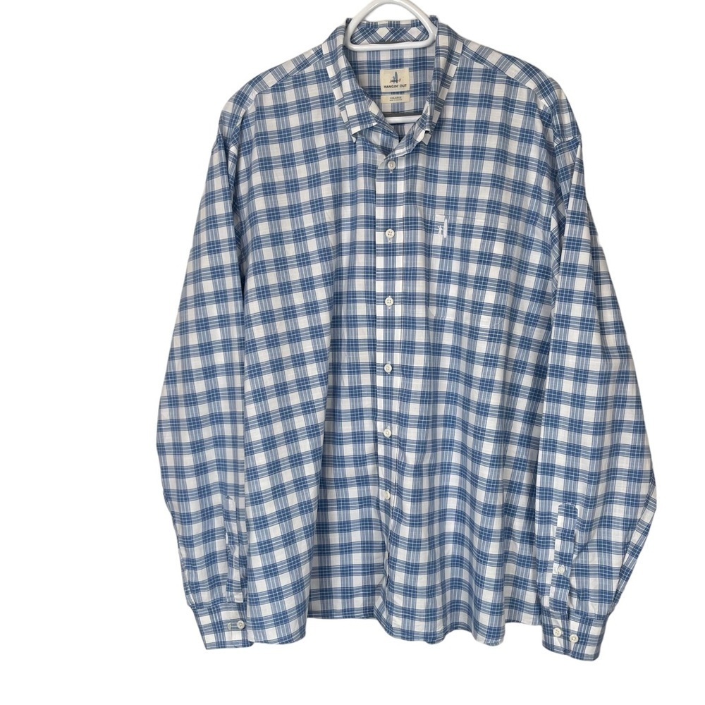 Johnnie-O Hanging Out  Button Down Dress Shirt XXL Blue Plaid Business Casual